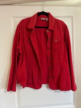 Chico's Red Denim Button-Front Jean Jacket - Size 3/XL